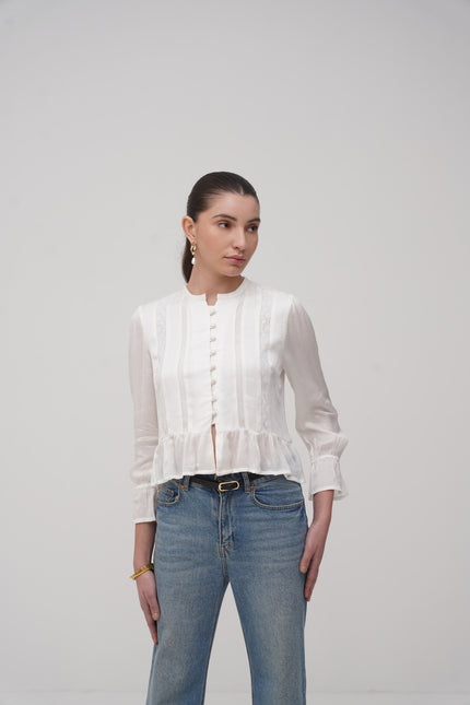 Crinkled Lace Detail Top