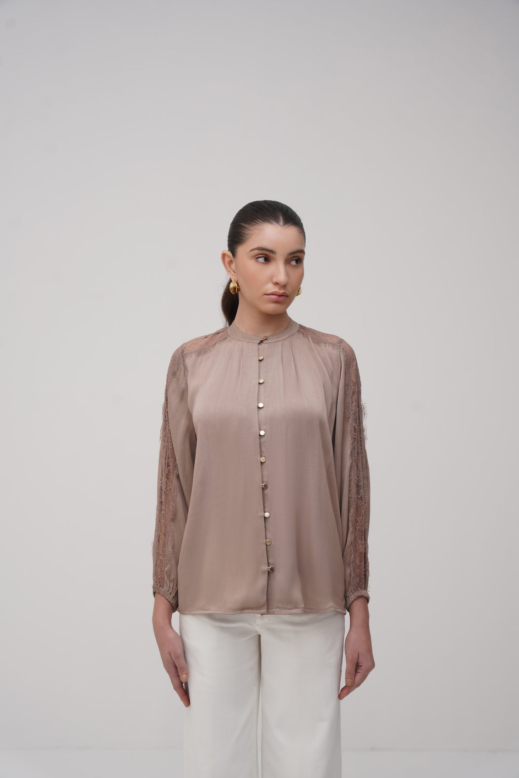 Button- Down Lace Detailing Blouse