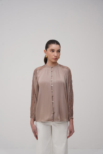 Button- Down Lace Detailing Blouse