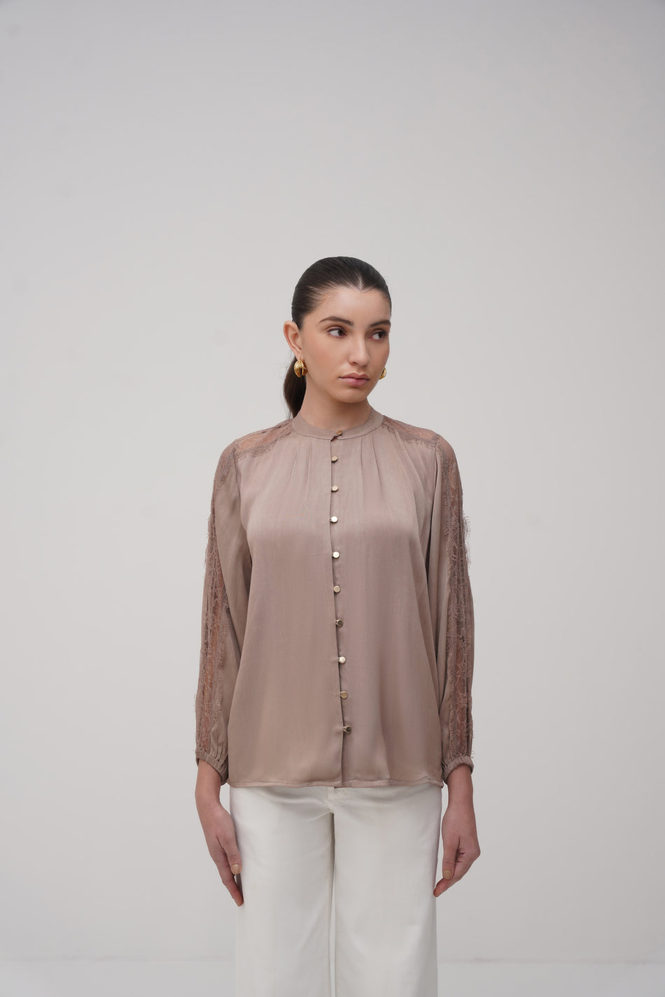 Button- Down Lace Detailing Blouse