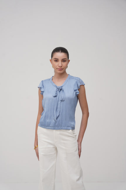 Ruffle Sleeve Tie - Up Top