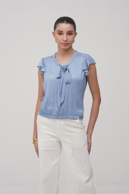 Ruffle Sleeve Tie - Up Top
