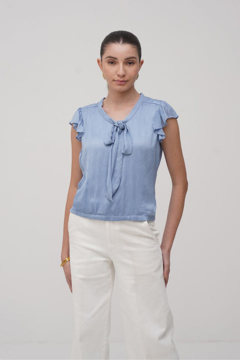 Ruffle Sleeve Tie - Up Top