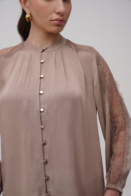 Button- Down Lace Detailing Blouse