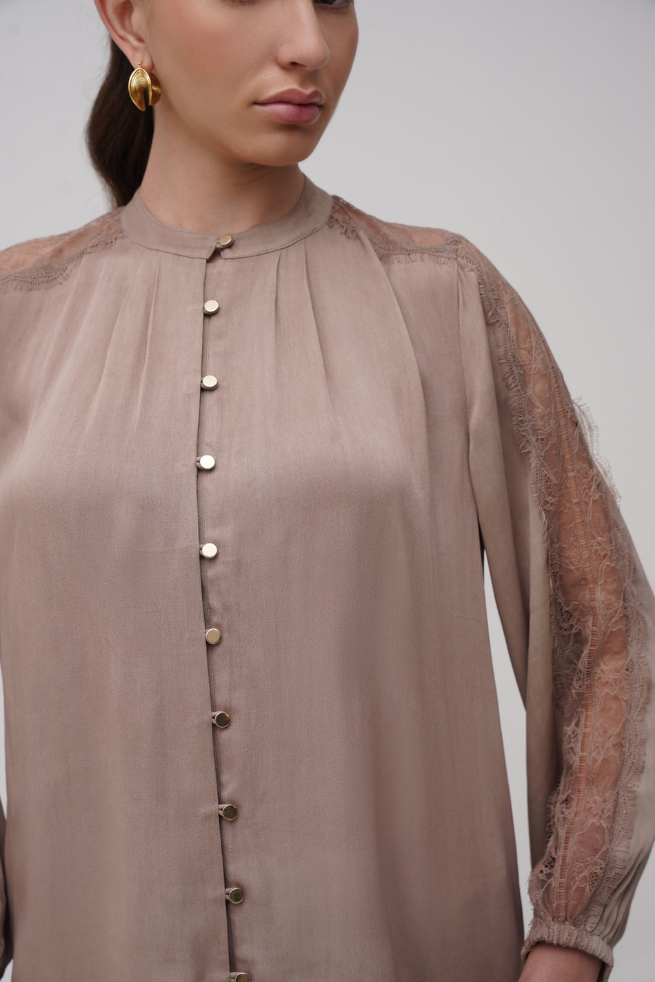 Button- Down Lace Detailing Blouse