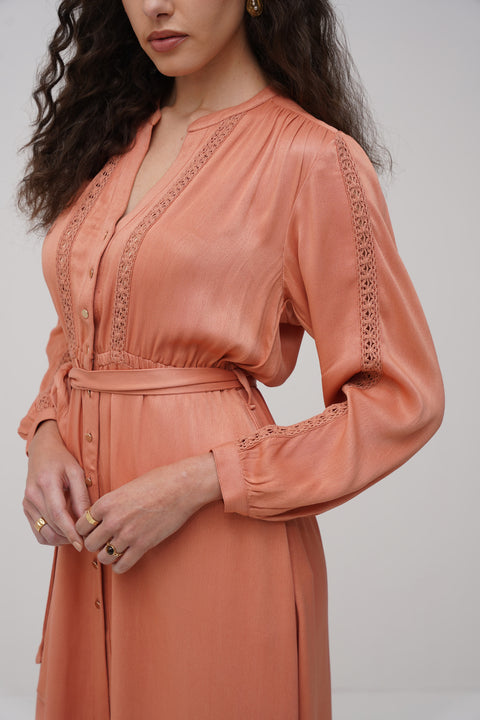 The Lace Insert Tie- up Dress