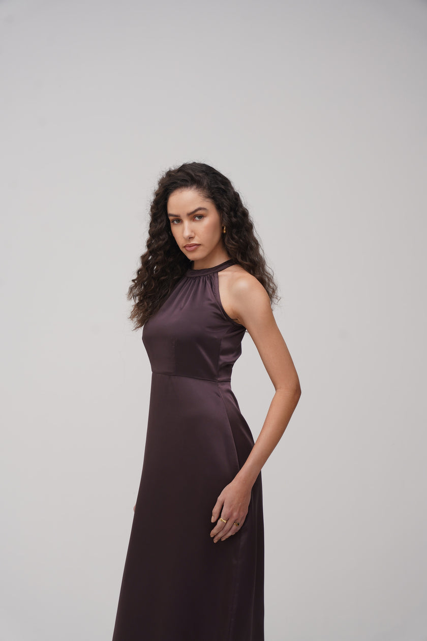 Halter Neck Satin Dress