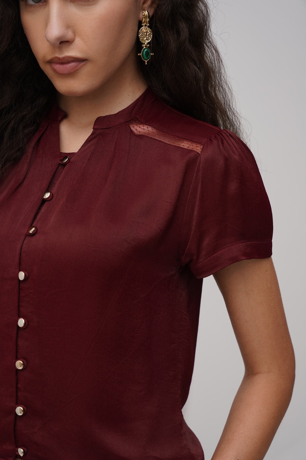 Button- Down Lace Detailing Blouse