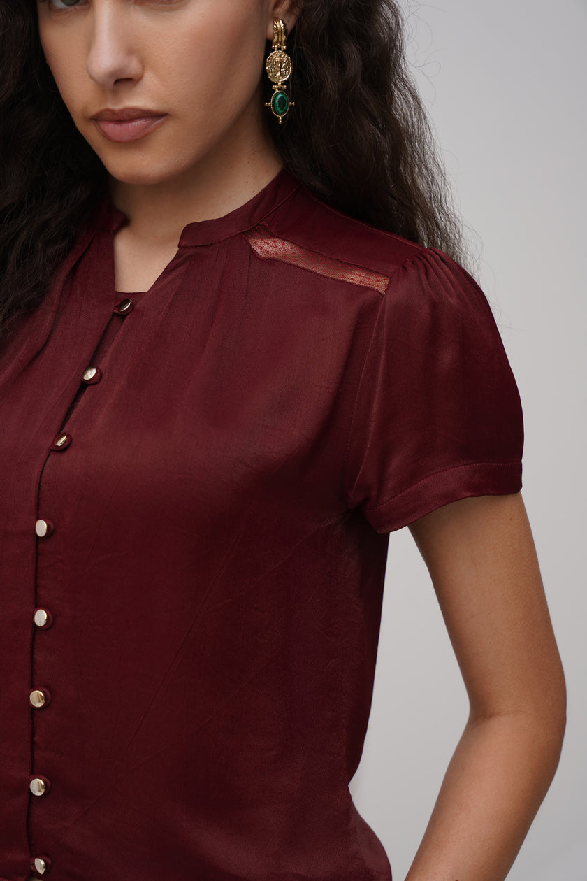 Button- Down Lace Detailing Blouse