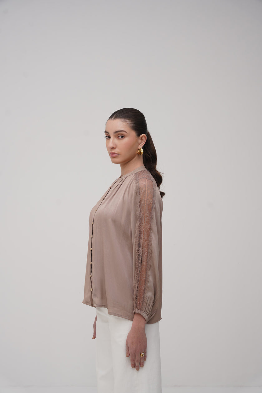 Button- Down Lace Detailing Blouse