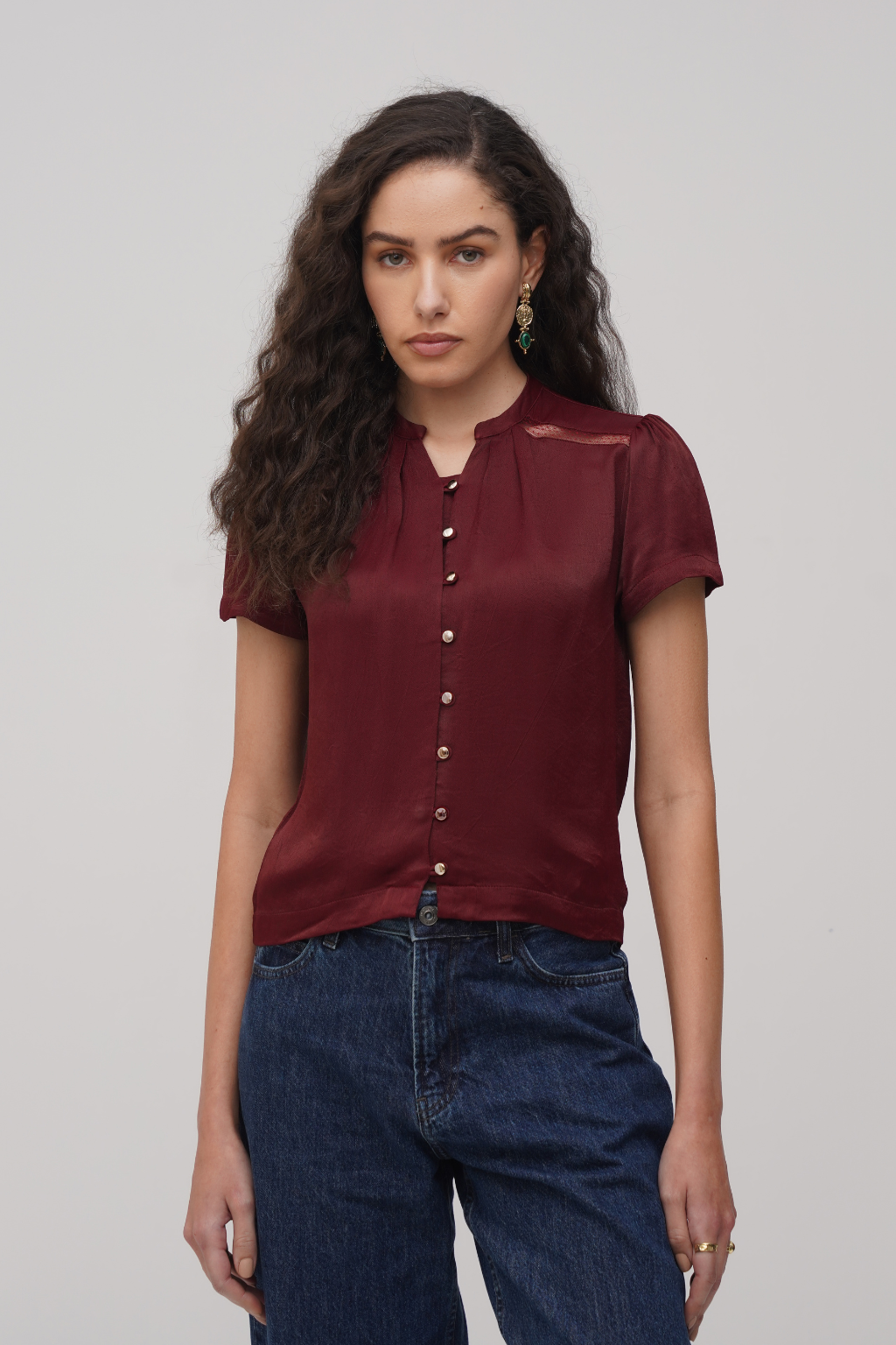 The Pleated Wine Blouse