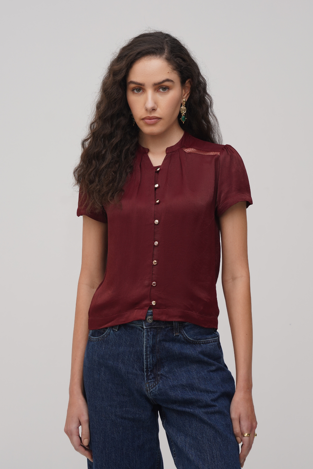 The Pleated Wine Blouse
