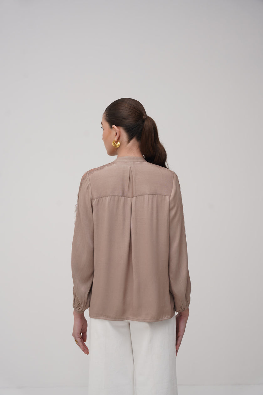 Button- Down Lace Detailing Blouse