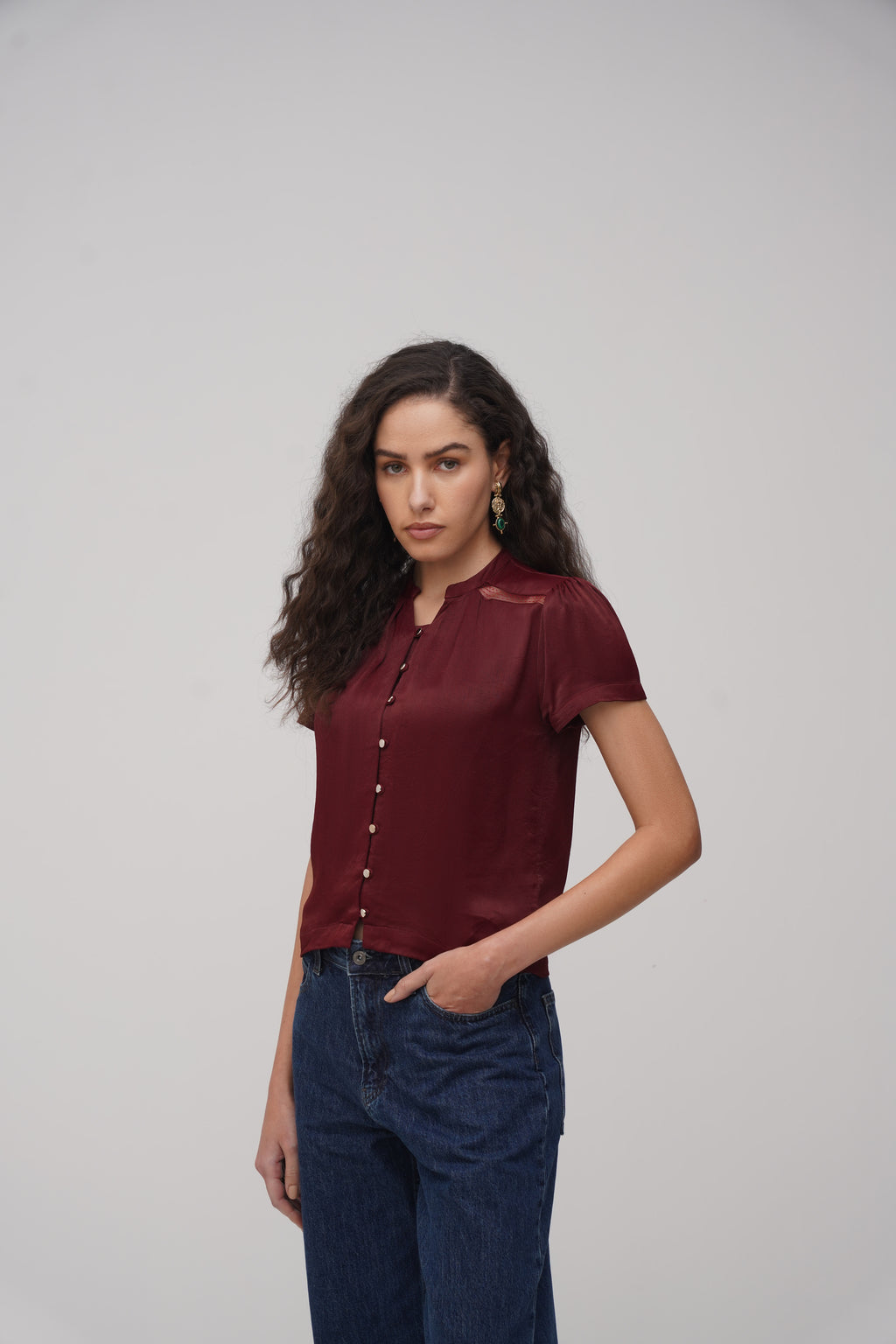 Button- Down Lace Detailing Blouse