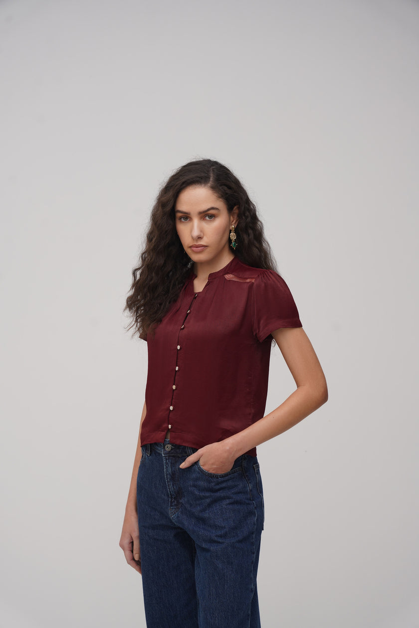 Button- Down Lace Detailing Blouse