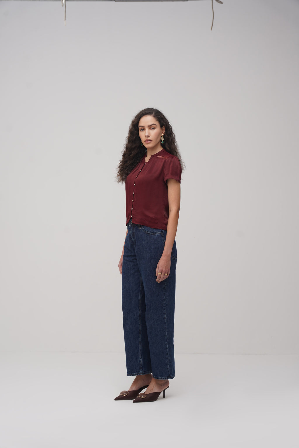 Button- Down Lace Detailing Blouse