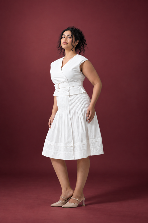 Ivory Pleated Dress